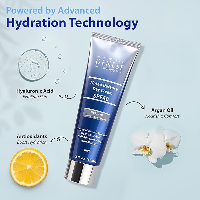 Dr. Denese Broad Spectrum SPF 40 Defense Day Cream 2 oz – Rich Tinted Moisturizer & Daily Sunscreen – Hydrating BB Cream with Antioxidants for Smooth Radiant Skin – Protection for All Skin Types