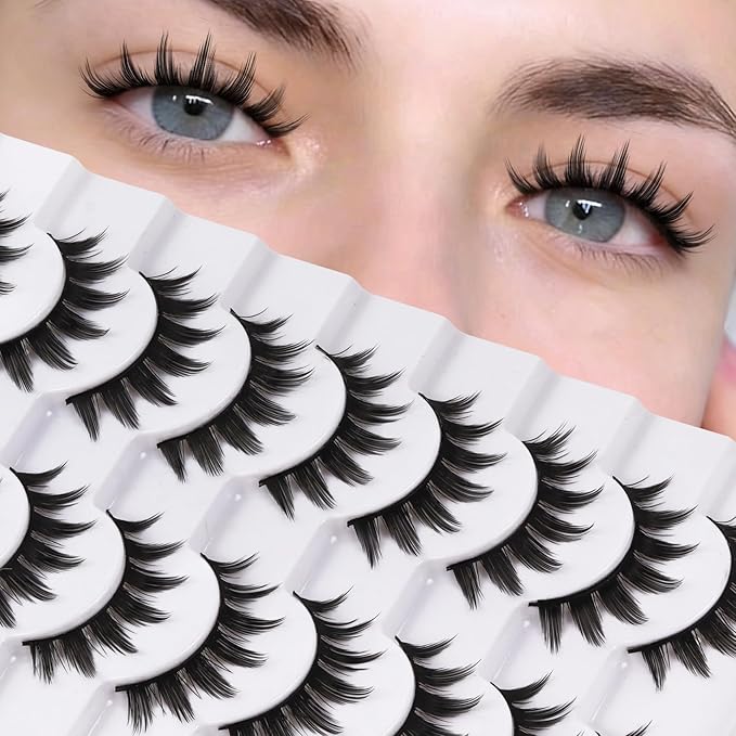 Veleasha Eyelashes Manga Lashes Spiky False Lashes 11mm Short Flase Lashes C Curl Fake Lashes Anime Fake Eyelashes Soft Lightweight False Eyelashes Cosplay Lash Strips 10 Pairs Pack (Dewy)