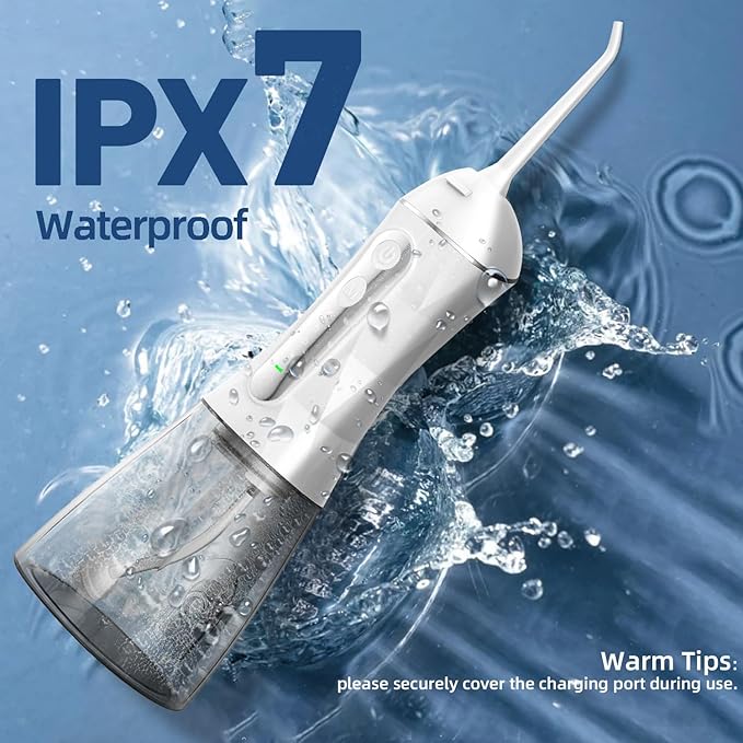 Water Dental Flosser Pick for Teeth Portable Oral Irrigator Rechargeable Travel Irrigation Cleaner 320ML Electric Flossing, IPX8 Waterproof, Waterproof Flossing Cleaning Picks for Home Travel (White)