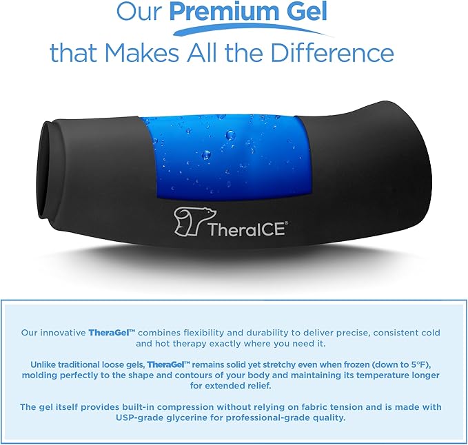 TheraICE Knee Ice Pack Wrap Compression Sleeve for Injuries, Reusable Gel Cold Packs Brace Also for Elbow, Ankle & Calf - Flexible Cold Wrap Recovery for Meniscus, ACL, MCL Pain Relief (L)