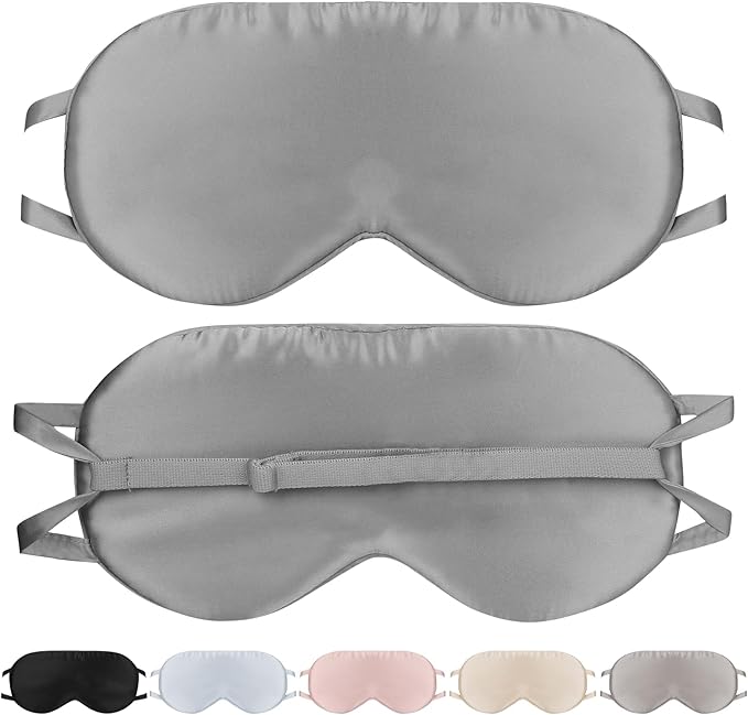 SILKTALE Adjustable Silk Eye Mask for Side Sleep/Travel/Plane Large Mulberry Silk Night Mask for Sleeping for Men/Women/Adults/Teens/Big Head,Silver Gray