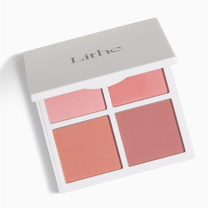 4-Shade Sunset Blush Palette, Pink Tones for Natural Flush, Silky Blendable Powder, Clean Vegan Formula, Travel-Friendly, Compact