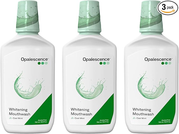 Opalescence Whitening Mouthwash – Teeth Whitening and Fresh Breath Mouthwash for Adults – Hydrogen Peroxide Formula, Alcohol-Free, Cool Mint Flavor (3 Bottles) 15.5 Fl Oz – Made by Ultradent 5447-3T