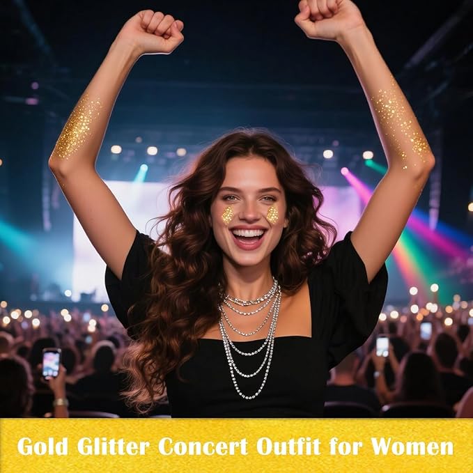 MEICOLY Gold Body Glitter,Yellow Face Glitter,Music Festival Singer Concert Outfits for Women,Holographic Hair Glitter Kids Makeup,Self-Adhesive Sparkle Face Body Glitter,Mardi Gras Accessories