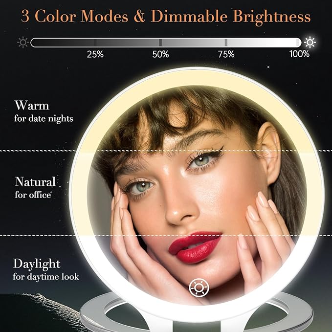 FASCINATE Magnifying Mirror with Light 20X/1X, Double Sided Travel Mirror with Light, Rechargeable Makeup Mirror with 3 Color Setting Adjustable Stand Lighted Vanity Portable Desk Cosmetic