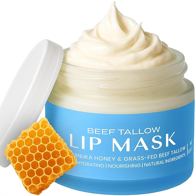 Body Restore Grass Fed Beef Tallow Lip Mask, Manuka Honey – Valentines Day Gifts for Her and Him, Hydrating Moisture, Travel Essentials, Self Care, Birthday Gifts for Women and Men – Peppermint