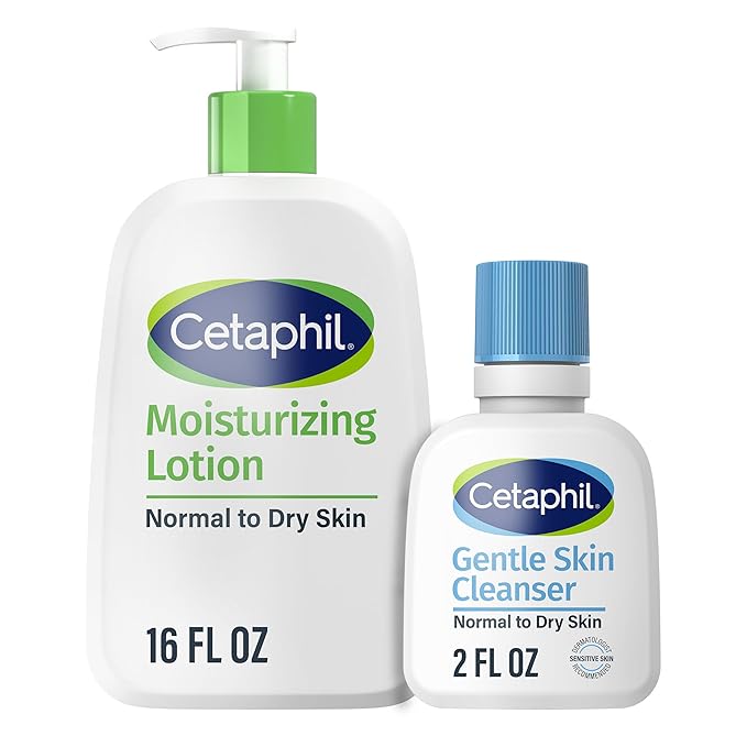 Cetaphil Hydrating Moisturizing Lotion for Normal to Dry, Sensitive Skin, 16 oz + Travel Size Gentle Skin Cleanser 2 oz