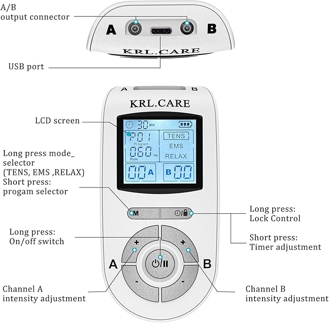 Dual Channel TENS EMS Unit 40 Intensities for Gradual Pain Relief Therapy, 24 Modes Muscle Stimulator, Electronic Pulse Massager with 8 Pads, Dust-Proof Drawstring Storage Bag