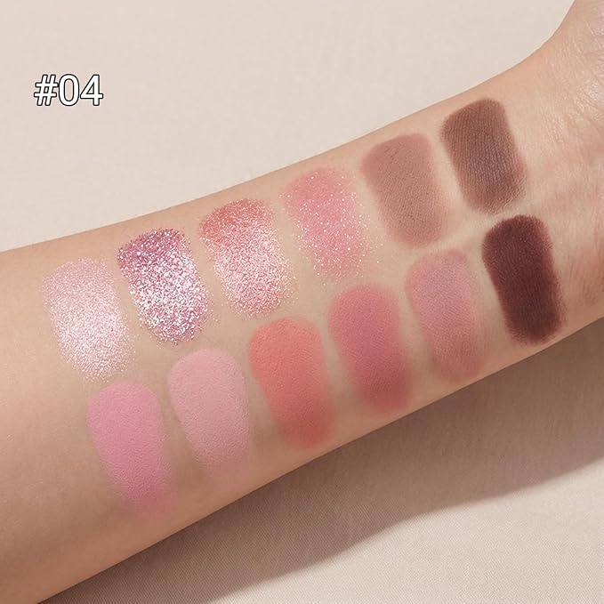 Erinde 12 Colors Eyeshadow Palette, Peach Brown Neutrals & Nude Eye Shadow Makeup, Matte Shimmer Glitter Finishes, Long Lasting Ultra-Blendable Waterproof Eyeshadow Powder for Daily & Party, 04
