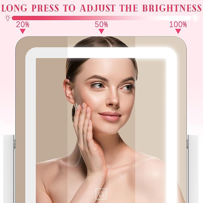 ROLOVE Vanity Mirror with Lights, 12.6"×15" LED Makeup Mirror, Lighted Makeup Mirror with Lights, Smart Touch Control Dimmable 3 Modes Light, Lighted Up Mirror for Makeup Desk, Bedroom, Dressing Room