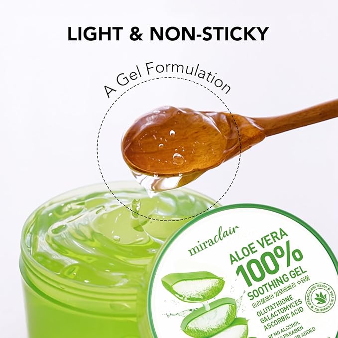 MIRACLAIR Aloe Vera Gel for Face, Skin, Hair & Sunburn Relief, Made with 100% Pure Aloe Gel for All Skin Types. Made in Korea. 300ml (10.1fl.oz) (2)