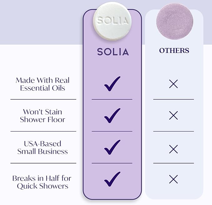 Solia Lavender Shower Steamers Aromatherapy 15-Pack - Patent-Pending Calm Shower Steamers Lavender Bombs, Relaxing Steam Tablets, Selfcare Gifts for Women, Relaxing Bath Gifts