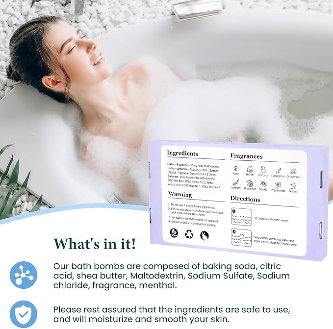 TranquilBliss Bath Bombs Set 50 PCS with 10 Rich Scents, Bath Bombs for Women, Natural Bubble Bombs with Shea Butter & Safe Oil, Ideal for Valentines, Birthday, Mother's Day Present (Purple)