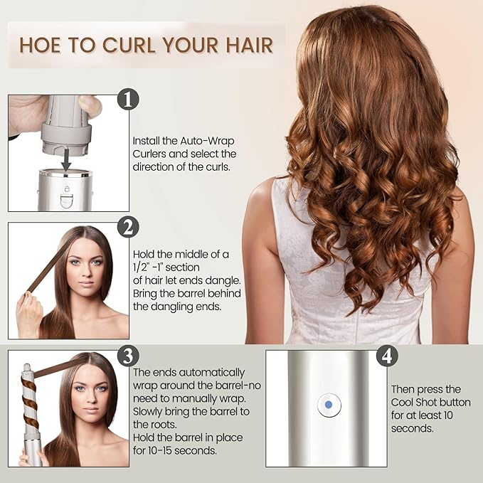 1.2in Long Hair Curling Barrel Attachment for Shark FlexStyle, Auto-Wrap Curling Iron Curlers to Create Natural Classic and Textured Waves Loose Curls Waves