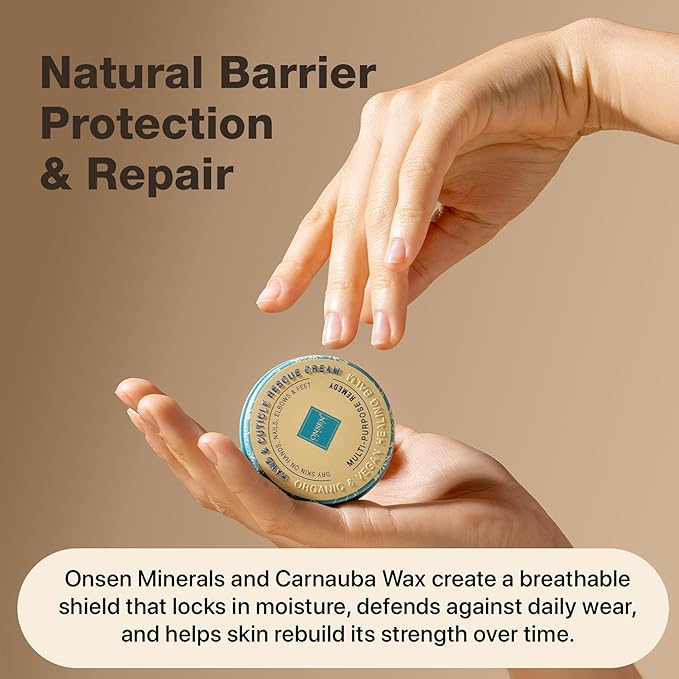 Onsen Hand & Cuticle Rescue Cream | Organic Nail Strengthener & Balm | Dry, Cracked Hands, Elbows & Feet | Shea Butter, Tsubaki & Jojoba Oil | Nail Repair & Growth, Vegan - 2 Pack (0.88 oz)