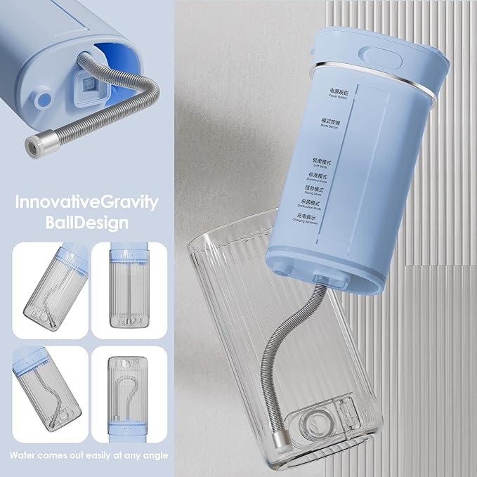 Hooyapik Portable Eco-Friendly Water Flosser 225ML Long-Lasting Endurance Travel Oral Irrigator for Gum Care/Implants/Braces (Blue)