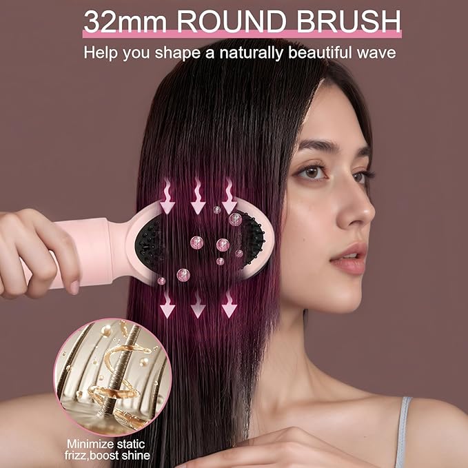 9 in 1 Hair Styler Curler & Air Dryer Brush, 110,000 RPM High-Speed Negative Ionic Foldable Hair Dryer Fast Drying, Multi Professional Hot air Styler for Curling Volumizing Straightening Styling(Pink)