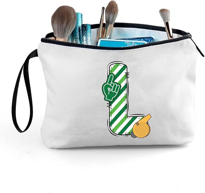 ARIOSEY Football Initial Birthday Graduation Gifts Cosmetic Travel Toiletry Bags Football Accessories Party Favors for Women Girls Daughter Niece Team Coach Friends -L