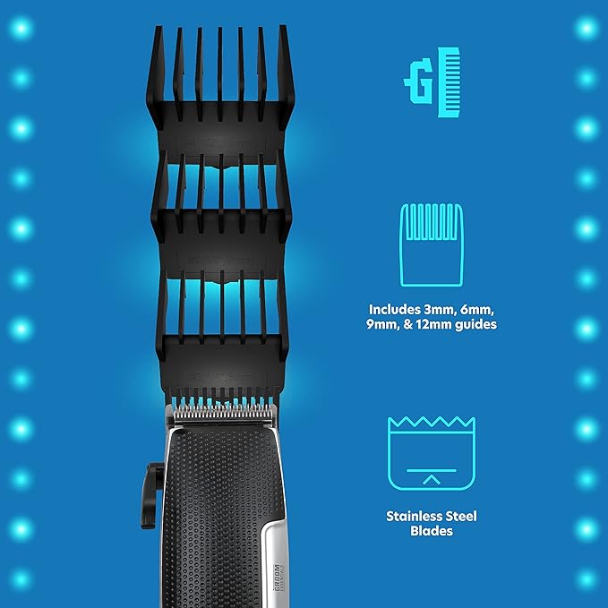 Chargeworx Groom Essentials 10-Piece Hair Clippers for Men – Professional Hair Cutting Kit with Beard & Body Trimmer, Mustache Grooming Tool, 4 Guide Combs, Corded Clippers for Home or Barber Use