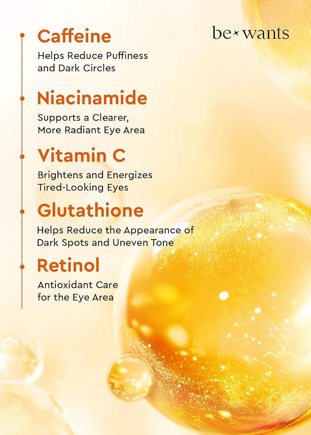BE+WANTS bewants Hydrogel Eye Patches with Deep Toning Glutathione, 60 Patches, Under Eye Masks for Brightening and Radiance, Caffeine & Niacinamide patches, Korean Skincare