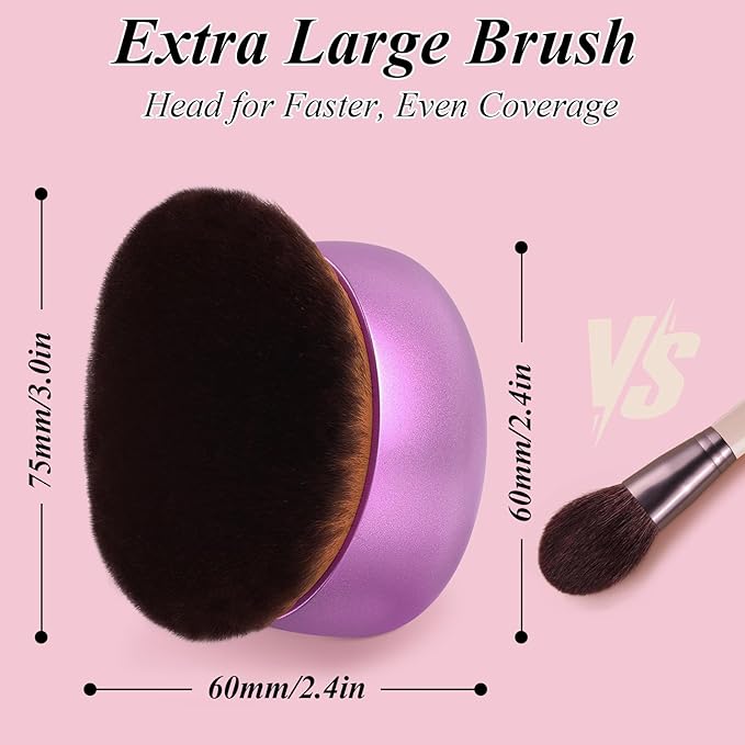 GloréBrochas 75MM Extra Large Self Tanner Kabuki Makeup Brush – Ultra Soft Dense Vegan Bristles for Body Makeup, Bronzer & Foundation–Applies Tanning Mousse, Lotion & Self Tanner–Purple, Wet & Dry