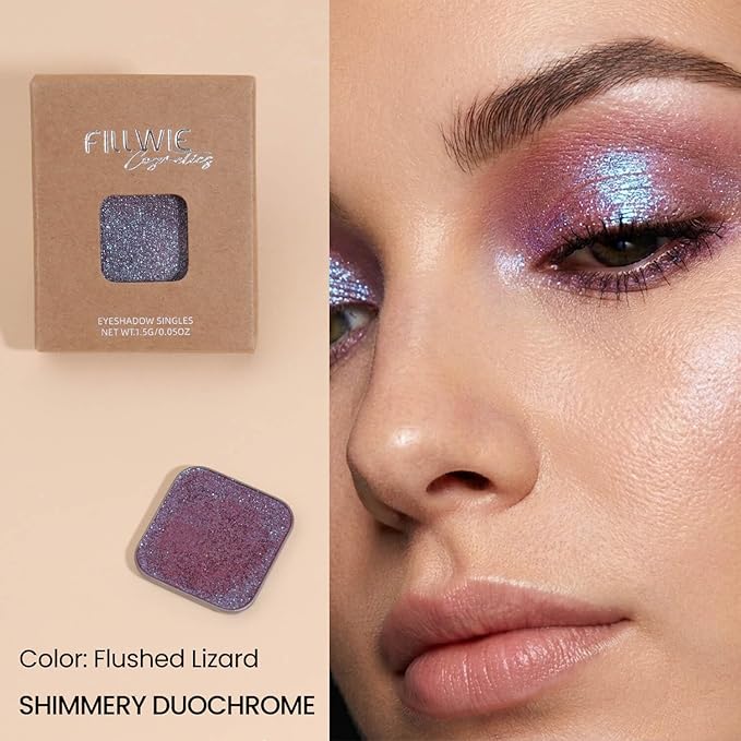 Duochrome Chameleon Eyeshadow, Iridescent Blue-Purple Shift, Pressed Powder, High Pigment Shimmer, Smudge-Proof, Long Wear Eye Makeup, Square Metal Pan, Fits Magnetic Makeup Palettes ( Flushed Lizard)