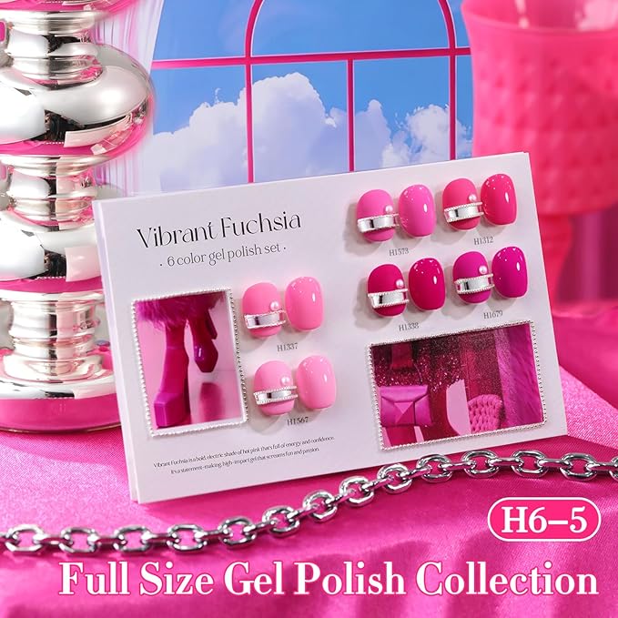Double Rhythm 6 Pcs Hema Free Gel Polish Set 0.50 OZ Same Color Same Bottle Soak Off Neutral Natural Milky Gel Polish Kit Nail Art Manicure Salon DIY at Home (Bright Pink Purple-H6-5)