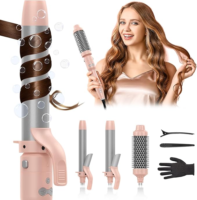 Rotating Curling Iron Set, Automatic Curling Wand for Long Hair, Easy to Use Hair Curler Get Effortless Beach Waves, 3 Sizes Ceramic Barrel 1/1.25/1.5 Inch to 410°F with Home Button, Dual Voltage