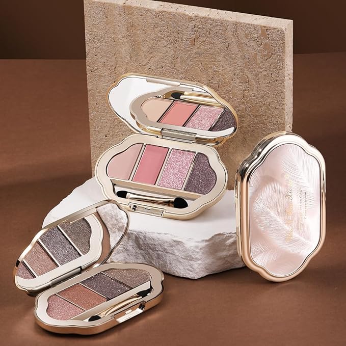 Warm Rose Nude Brown Matte & Shimmer Eyeshadow Palette, High-Pigment Mattes & Glitter Eye Shadow Contour Palette for Mature Women, Blue Green Eyes, Daily Natural Makeup, Paleta de Sombras de Ojos
