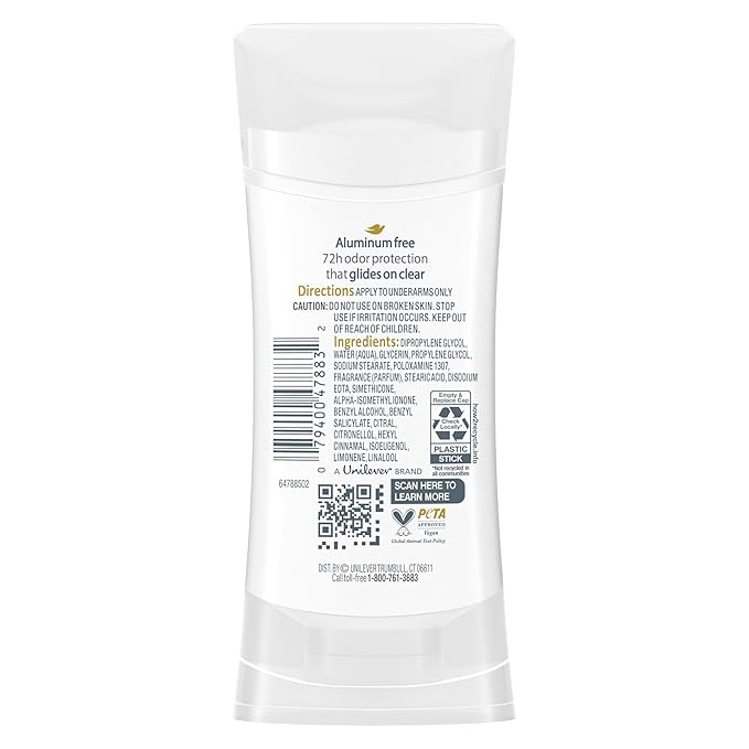 Dove Aluminum Free Deodorant for Women 3 Count Rose Petals 72 hour odor protection 2.6 oz