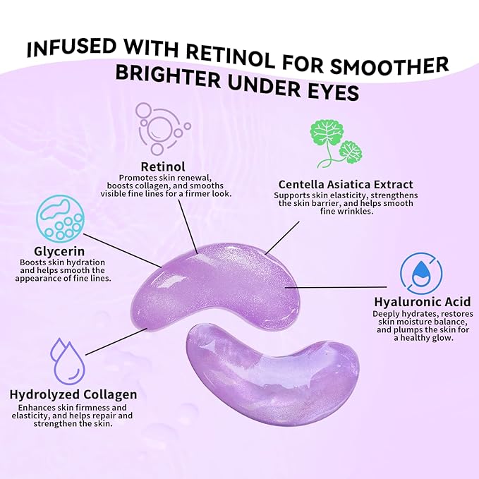 Maskiss Retinol Under Eye Patches (24 Pairs), Purple Eye Masks for Dark Circles, Puffy Eyes & Wrinkles, Firming Collagen Eye Patches, Vegan Cruelty-Free Skincare Gifts for Her