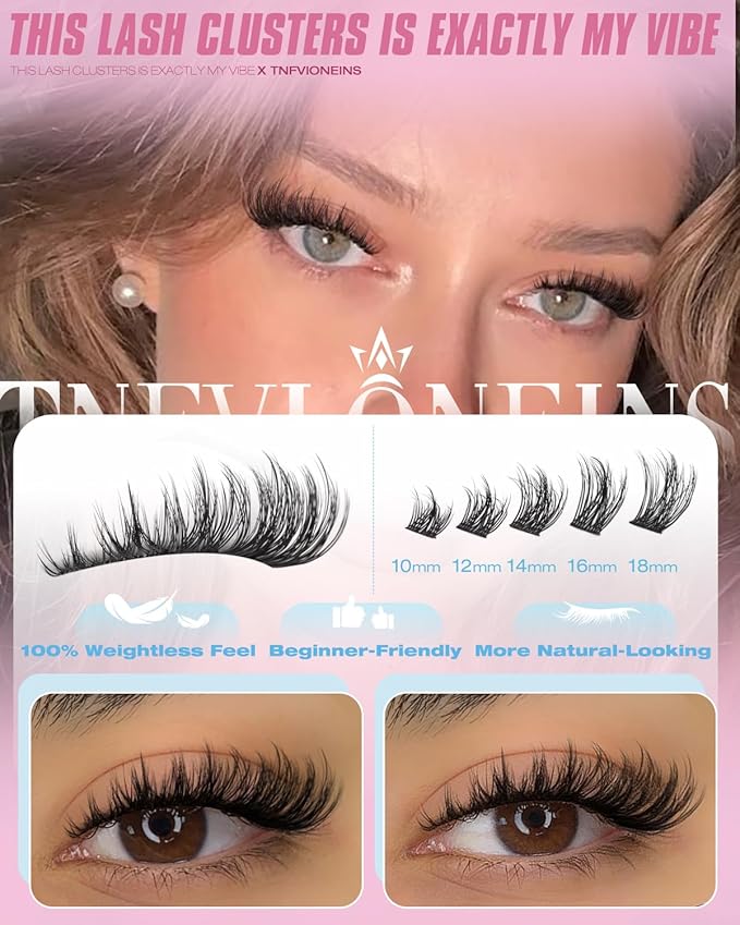TNFVLONEINS Natural Lash Clusters Wispy Clusters Eyelash Extensions Fluffy Eyelash Clusters Spikes Individual Lashes 10-18MM Spider Lashes Clusters C-Curly Fairy Lash Extension