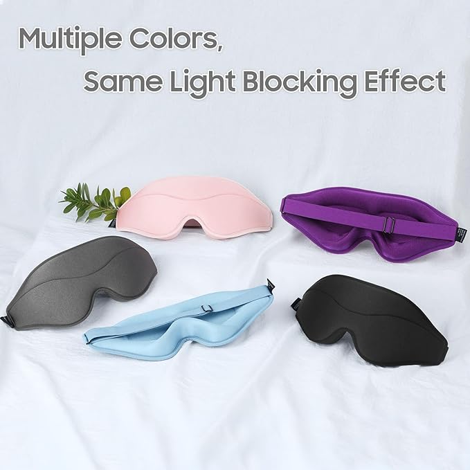 MOEASEii Sleep Mask - Total Blackout 3D Sleeping Mask, Super Lightweight & Silky Soft Eye Mask for Sleeping, Fully Adjustable Fit for Home, Office, Traveling, Meditation, Yoga, Black