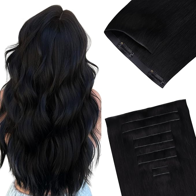 GOO GOO Invisi Edge Clip in Hair Extensions 22inch 200g 9Pcs Injected Seamless PU Clip in Hair Extensions, Virgin Real Human Hair, #1 Jet Black