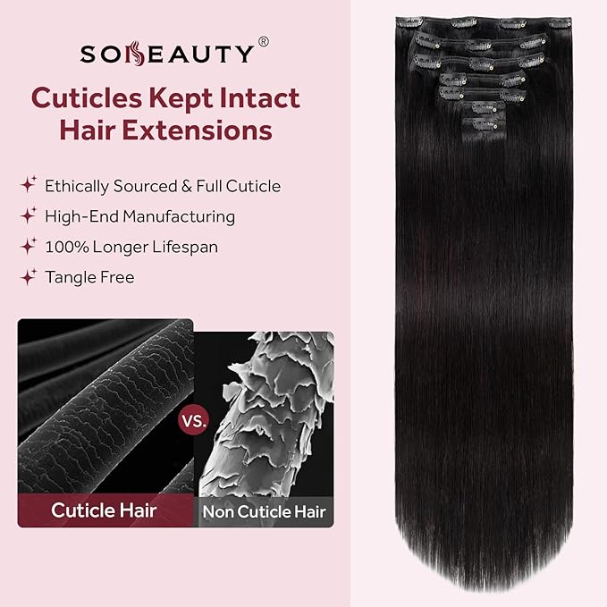 Clip in Hair Extensions Real Human Hair, Remy Hair Clip in Extensions Human Hair, Natural Black 100% Human Hair Extensions for Women #1B 18Inch 120G 7PCS