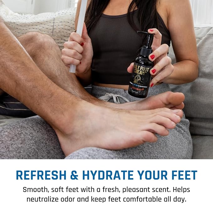 Derm Dude Holy Foot Cream | Daily Moisturizing Foot Cream with DeoPlex for Freshness & Arrowroot for Lightweight Hydration | Strawberry Lollipop Scent 4oz