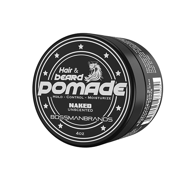 Bossman Hair & Beard Pomade for Men (Naked - Unscented) – Medium Hold & Moisturizing for Hair, Beard & Mustache Styling – Made in USA