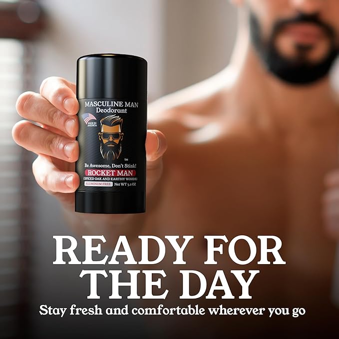 Deodorant for Men - Aluminum Free Mens Deodorant - Travel Size Natural Deodorants - Sweat Protection for Underarm, No Stain Stick Deodorants, Made in USA, 3.2oz (Pack of 2, Rocket Man)