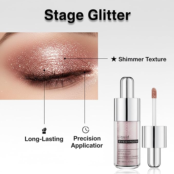 Faded Rose Shimmer Liquid Eyeshadow, Longwear Waterproof Lightweight Eye Shadow Cream, Buildable Blendable Eye Makeup, Vegan Cruelty-Free Paraben-Free for Older Women Stage makeup 07#