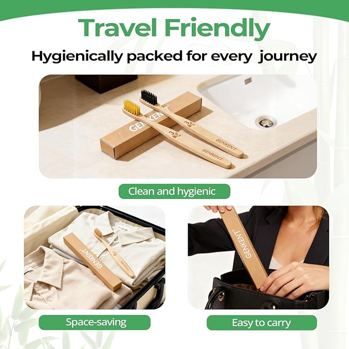 GENKENT Ultra Soft Bamboo Toothbrush, 12 Pack, 0.15mm Bristles