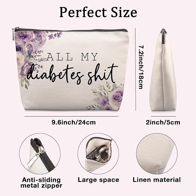 Lcoanriut Diabetes Care Funny Gifts for Women, Funny Diabetes Travel Case, Diabetes Care Gag Gifts Mothers Day Birthday Gifts for Women Grandma All My Diabetes Shit Diabetic Bags for Supplies