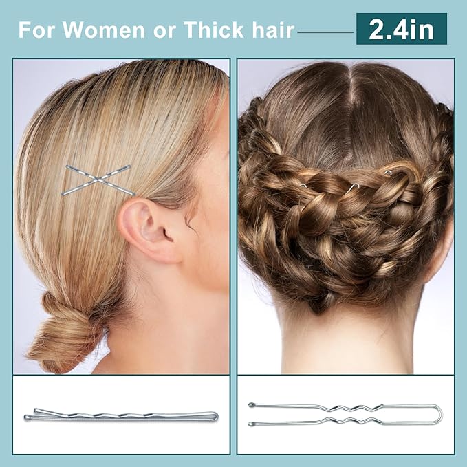 TsMADDTs Hair Pins Kits, 200 pcs Silver Bobby U Shaped Pins for Women Hair Styling, Buns with Plastic Box, 2.4in & in