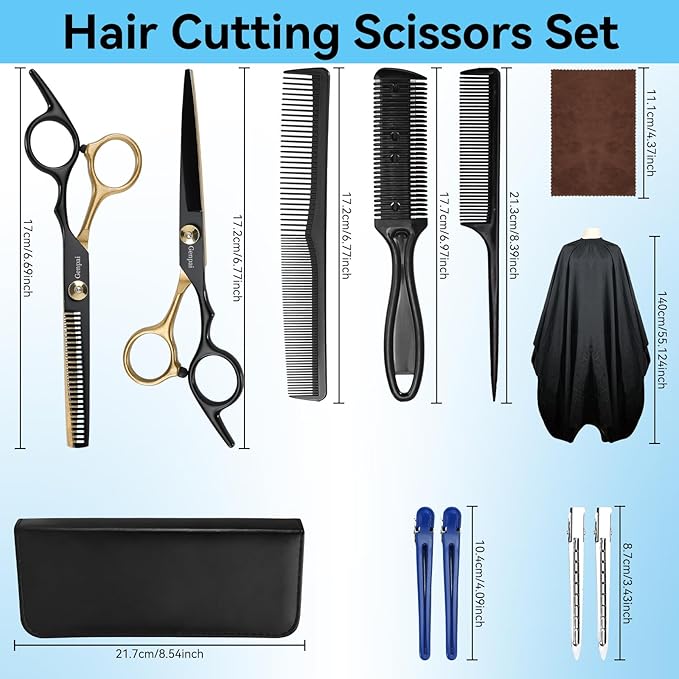 Professional Hair Cutting Scissors Kit – Stainless Steel Hair Shears, Barber Scissors, Thinning Shears & Razor – Hair Cutting Kit for Men/Women/Kids – Barber Supplies & Accessories
