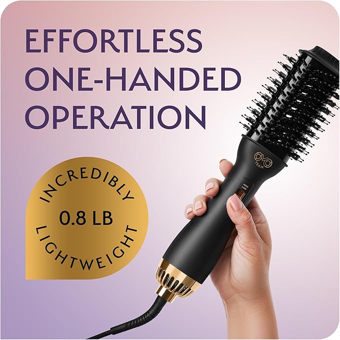 Professional Blowout Hair Dryer Brush, Manual Dual Voltage for European Travel 110V-120V/220V-240V, Black Gold Dryer and Volumizer, Hot Air Brush for Women, 2.4 INCHES Oval Shape