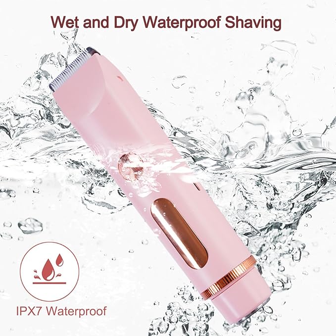 Bikini Trimmer for Women, 2 in 1 Electric Razors for Women, Rechargeable Electric Shaver, IPX7 Waterproof Wet/Dry Body Hair Trimmer for Underarm Leg Arm Body, Pink