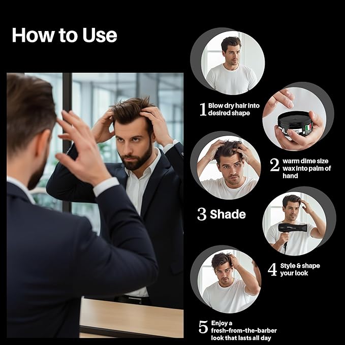 MY DE LUCA Cover Up Hair Wax for Men, Black Hair Wax Stick for Temporary Gray Coverage, Strong Hold Styling Wax for Men, Water Based Styling, Easy Wash Out, Made in Italy, 100 ml