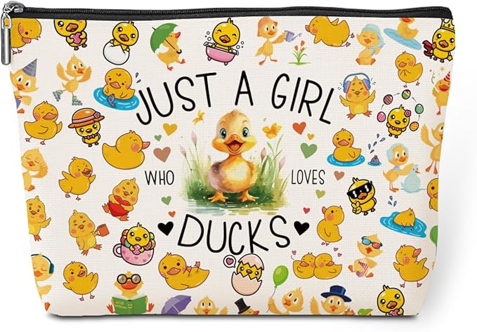 A Girl Loves Ducks Duck Gifts Cute Duck Decor Cosmetic Bag Travel Makeup Bag Gifts for Women Animal Lovers Sister Best Friend Birthday Friendship Anniversary Graduation Christmas Nurse Mothers Day