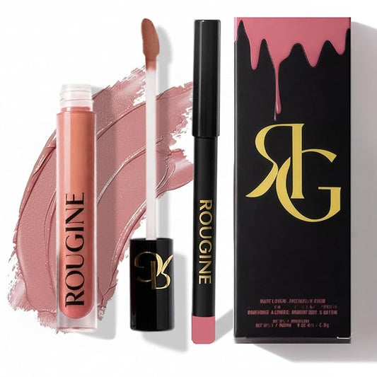 ROUGINE Lip Gloss and Lip Liner Set for Women – Daddy’s Girl Gloss Finish – Smooth Shine Lip Gloss, Soft Glide Lip Liner Pencil – Hydrating Makeup Lip Moisturizer Combo – Vitamin E & Shea Butter