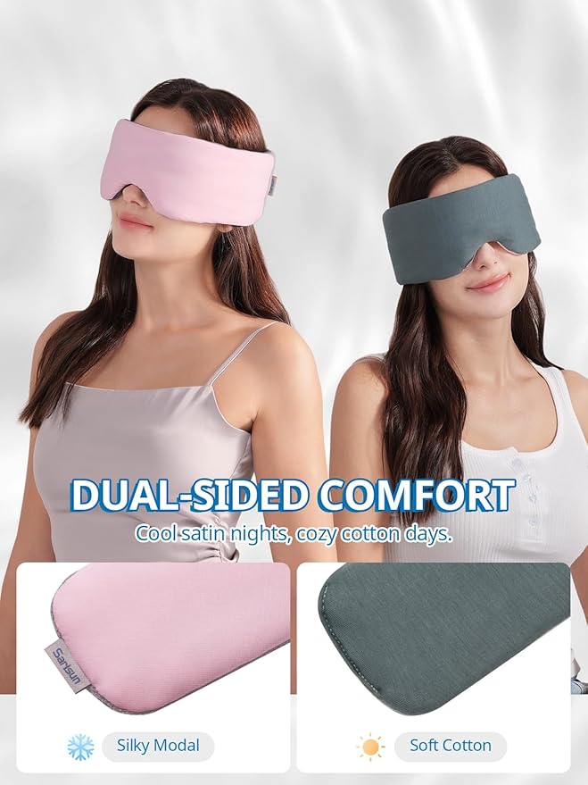 SARISUN Sleep Mask,Eye Masks for Sleeping,Dual-Side Blackout Eye Covers for Side Sleeper,Soundless Velcro, Adjustable Band,Pressure-Free,Wrapped Around,for Women/Men/Nap/Travel/Yoga-Purple