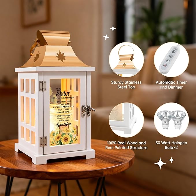 Sister Gifts from Sister, Candle Warmer Lamp Lantern with Timer, Christmas Birthday Gifts for Sisters from Sisters - Thanksgiving Gifts